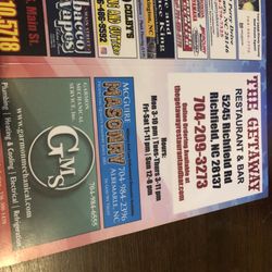 The Getaway Restaurant and Bar - Front of menu