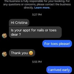 Had to send a message to let them know I arrived as nobody greeted me after waiting for 5 minutes Had to send a message to let them know I arrived as nobody greeted me after waiting for 5 minutes