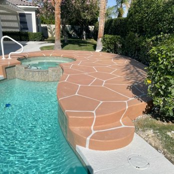 All Valley Deck Works - I had fun with the spa deck and a beautiful light gray pool and patio deck! - Masonry/Concrete Near Me - Palm Desert, California All Valley Deck Works - I had fun with the spa deck and a beautiful light gray pool and patio deck! - Masonry/Concrete Near Me - Palm Desert, California