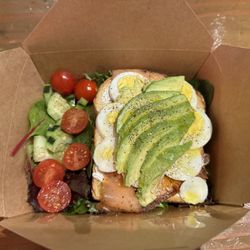 Waffee - Salmon cream cheese toast with added avocado and egg!
