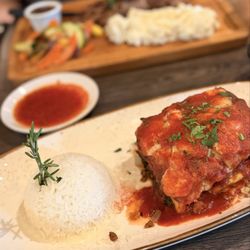 Truva Turkish Kitchen - Mason - Moussaka and ribeye
