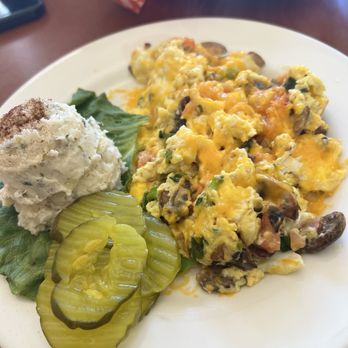 Marti's Place - Martis scramble with potatoe salad is divine! I also had their crunchy bacon on the side ! so delicious! - Breakfast & Brunch Near Me - Alameda, California