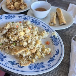 Chicken fried rice, Vietnamese egg roll, crab ragoon Chicken fried rice, Vietnamese egg roll, crab ragoon