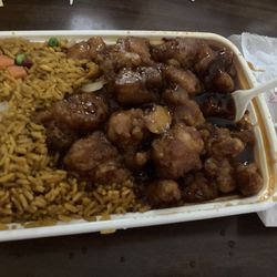Dynasty - Orange chicken has actual little bit of orange peel in it. It has a nice intense flavor.