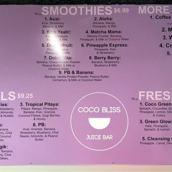Coco Bliss - Menu - Juice Bars & Smoothies Near Me - San Antonio, Texas Coco Bliss - Menu - Juice Bars & Smoothies Near Me - San Antonio, Texas