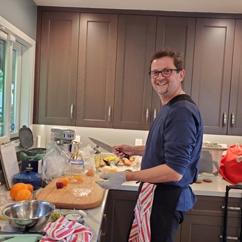 Plant based Chef Stephan - Chef Stephane making our superb 7-course, 12 dish dinner - Personal Chefs Near Me