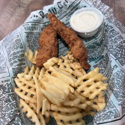 Leonard’s Lunchbox - Kid's meal chicken strips with waffle fries and delicious ranch dressing.