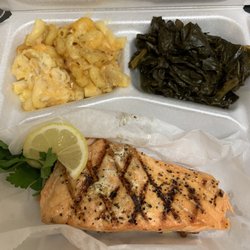 Zodiac Lounge and Grill - Grilled Salmon .. Mac and cheese and greens ..OMG