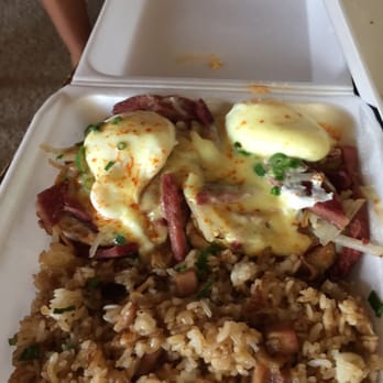 Button Up Cafe - Cornbeef eggs Benny with fried rice - Breakfast & Brunch Near Me - Pearl City, Hawaii Button Up Cafe - Cornbeef eggs Benny with fried rice - Breakfast & Brunch Near Me - Pearl City, Hawaii