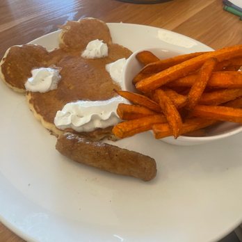 Broken Yolk Cafe - Kids pancake with sausage link and sweet photos to fries - Breakfast & Brunch Near Me - Henderson, Nevada Broken Yolk Cafe - Kids pancake with sausage link and sweet photos to fries - Breakfast & Brunch Near Me - Henderson, Nevada