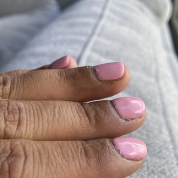 Zen Nail Bar - Side view of my left hand: again no trimming or pushing back of cuticles. - Nail Salons Near Me - Riverside, California