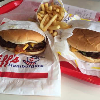 Griff's Hamburgers - BBQ Bacon Cheeseburger (left) and The "Giant Cheeseburger" (right) - Burgers Near Me - Haltom City, Texas