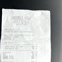 Carniceria El Paisano - Receipt