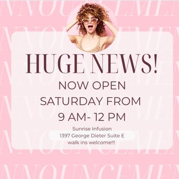 Sunrise Infusion - Now open Saturday! - Pharmacy Near Me - El Paso, Texas Sunrise Infusion - Now open Saturday! - Pharmacy Near Me - El Paso, Texas