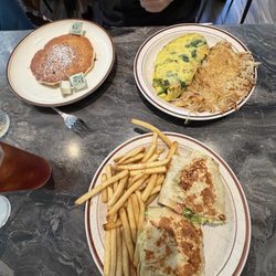 Avocado chicken wrap, omelette, pancake