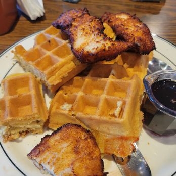 Mimi's Cafe - the first served chicken and waffles burnt... - American Near Me - Arlington, Texas Mimi's Cafe - the first served chicken and waffles burnt... - American Near Me - Arlington, Texas