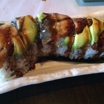Kiku Sushi - Kiku roll (shrimp temporal roll topped with eel and avocado - Japanese Near Me - Monrovia, California