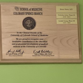 Brian A. Shaw, MD - One of Dr. Shaw's credentials - Orthopedists Near Me - Colorado Springs, Colorado Brian A. Shaw, MD - One of Dr. Shaw's credentials - Orthopedists Near Me - Colorado Springs, Colorado