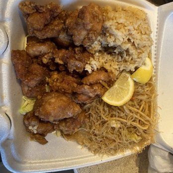 AJ’s 'Ohana kitchen - Mochiko chicken w/ pancit & garlic rice. This was left after I couldn't resist the smell and ate four pieces on the way home! - Asian Fusion Near Me - Anchorage, Alaska