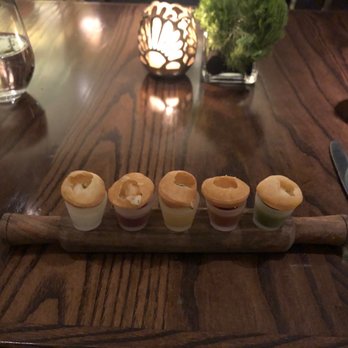 Indian Accent - Five different flavors of pani puri - sweet, sour, hot, etc. - Indian Near Me - New York, New York Indian Accent - Five different flavors of pani puri - sweet, sour, hot, etc. - Indian Near Me - New York, New York