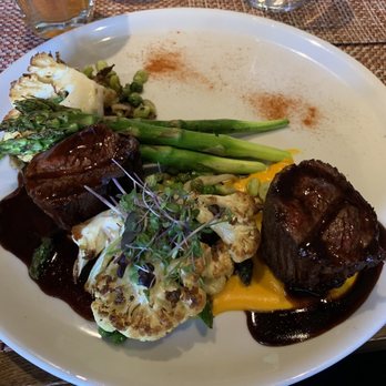 El Farol Restaurant - Beef medallions grilled cauliflower and asparagus with balsamic glaze - Spanish Near Me - Santa Fe, New Mexico El Farol Restaurant - Beef medallions grilled cauliflower and asparagus with balsamic glaze - Spanish Near Me - Santa Fe, New Mexico