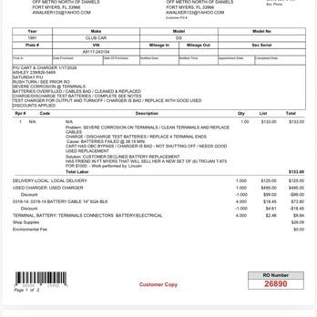 B&W Golf Cars - Invoice with retail item - Golf Equipment Near Me - Naples, Florida B&W Golf Cars - Invoice with retail item - Golf Equipment Near Me - Naples, Florida