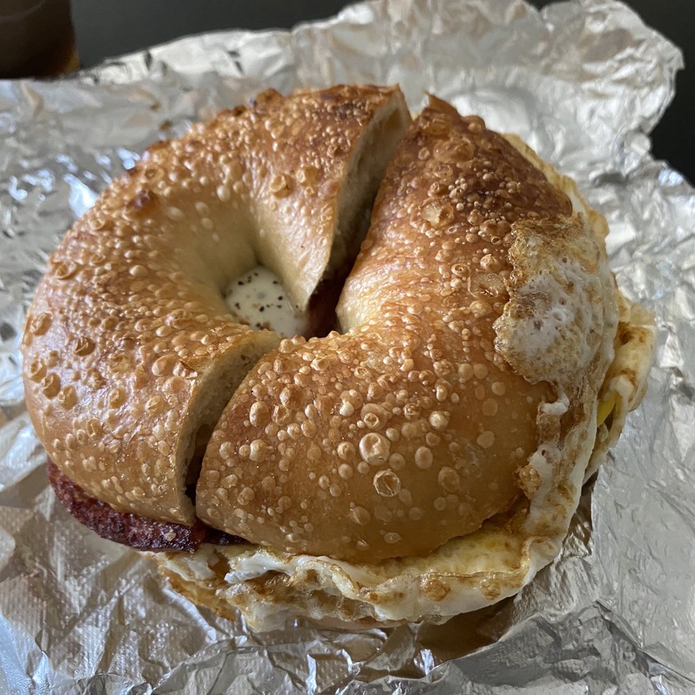 Bagel with pork roll, egg, and cheese Bagel with pork roll, egg, and cheese