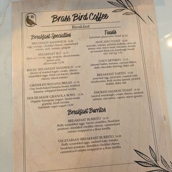 Brass Bird Coffee - Breakfast menu - Coffee & Tea Near Me - Carpinteria, California Brass Bird Coffee - Breakfast menu - Coffee & Tea Near Me - Carpinteria, California