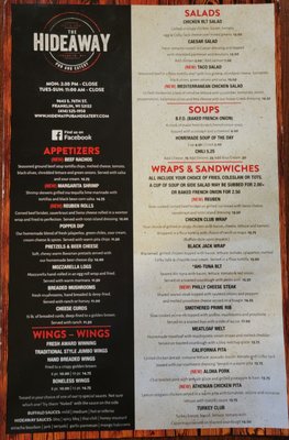Menu photo 4 The Hideaway Pub & Eatery Franklin, WI
