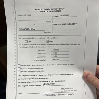 Tripps Trailers & Customs - Judgement documents - Trailer Dealers Near Me - Kennewick, Washington