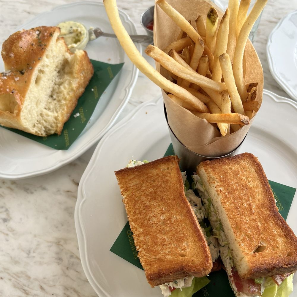 Goodwin’s - Chicken salad sandwich on Texas toast with fries - Cocktail Bars Near Me - Dallas, Texas Goodwin’s - Chicken salad sandwich on Texas toast with fries - Cocktail Bars Near Me - Dallas, Texas