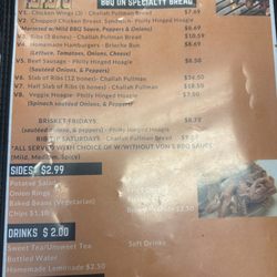 Von's Barbeque - Menu