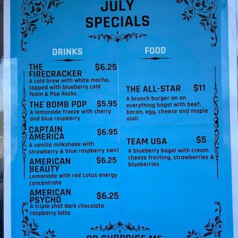 Bagels & Beans - The July Specials menu... it was pretty cool - Food Trucks Near Me - Irondale, Alabama