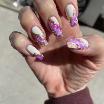 Pacfe Nails & Spa - Purple marbled nails by Ling - Nail Salons Near Me - Centereach, New York