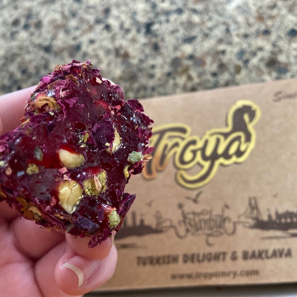Troya - Turkish delight with pistachios, rose petals, and pomegranate - Desserts Near Me - Monterey, California Troya - Turkish delight with pistachios, rose petals, and pomegranate - Desserts Near Me - Monterey, California