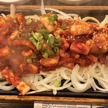 Stone Bowl House - Grilled whole squid in spicy sauce - Korean Near Me - Atlanta, Georgia Stone Bowl House - Grilled whole squid in spicy sauce - Korean Near Me - Atlanta, Georgia