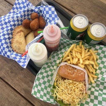 Samba Brazilian Cuisine - Chicken croquettes, empanadas, a burger, and the famous green mayo!! - Brazilian Near Me - Austin, Texas