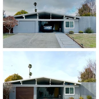 Ontime Garage Doors Service - Garage door with wood accent color before and after installation - Garage Door Services Near Me Ontime Garage Doors Service - Garage door with wood accent color before and after installation - Garage Door Services Near Me