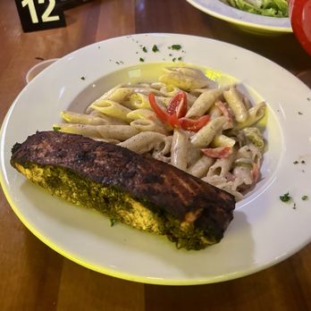 ININE Bistro - Rasta pasta with jerk salmon - Waffles Near Me - New York, New York