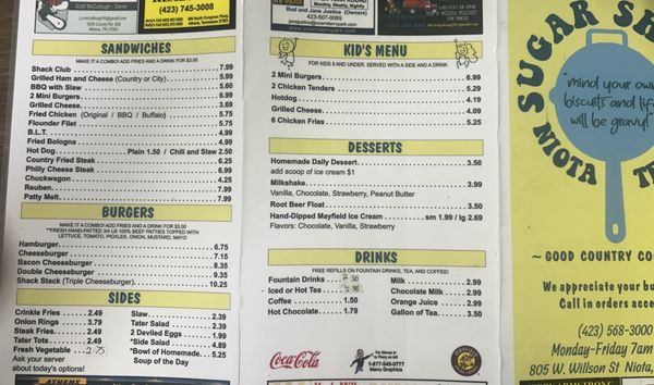 Menu photo 2 Sugar Shack Niota, TN Menu photo 2 Sugar Shack Niota, TN