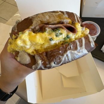 Egg Tuck - Egg HAM & CHEESE with bacon sandwich. - Breakfast & Brunch Near Me - Chicago, Illinois Egg Tuck - Egg HAM & CHEESE with bacon sandwich. - Breakfast & Brunch Near Me - Chicago, Illinois