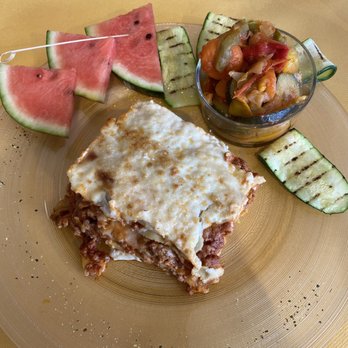 Gastronomia Pigozzo - Pasticcio (like lasagna, but more béchamel) with great fruit and veggies adorning the plate! - Seafood Near Me - Caldogno, Virgin Islands