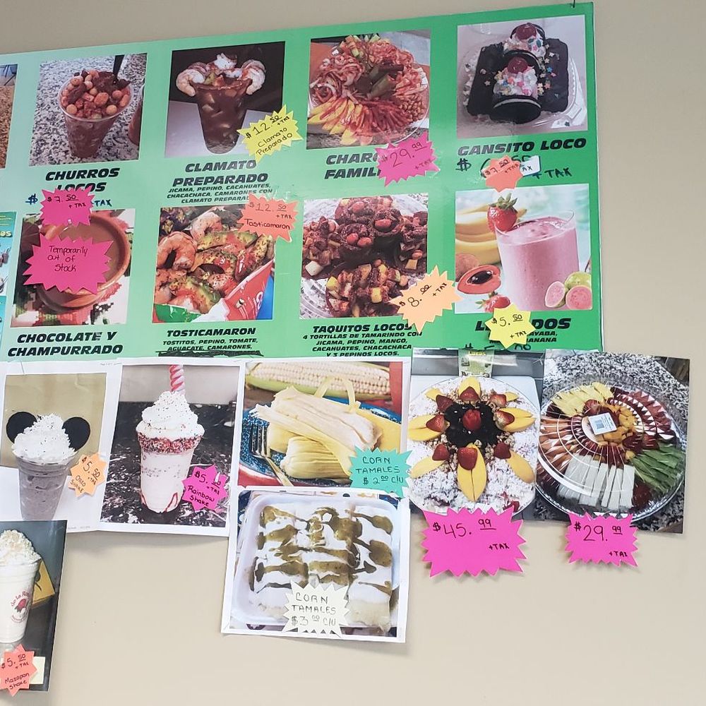 Antojitos Locos - a variety of food items on a wall - Grocery Near Me - Burien, Washington