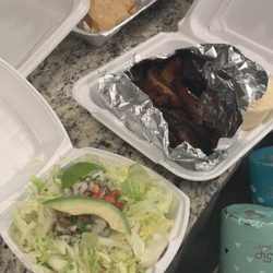 Plantains, Salad, Chicken