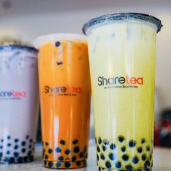 Sharetea - Taro, Thai & Matcha Milk Tea with Boba (left to right)
