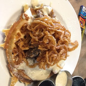 Hash Kitchen - Chicken fried steak and waffle -needed salt and wish the fried leeks/onions were crunchy. - Breakfast & Brunch Near Me - Chandler, Arizona Hash Kitchen - Chicken fried steak and waffle -needed salt and wish the fried leeks/onions were crunchy. - Breakfast & Brunch Near Me - Chandler, Arizona