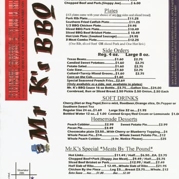 Mr K's BBQ - The menu as of 4/12/2012 - Barbeque Near Me - Tucson, Arizona Mr K's BBQ - The menu as of 4/12/2012 - Barbeque Near Me - Tucson, Arizona
