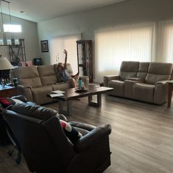 Love seat, couch, one recliner