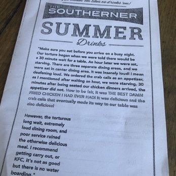 The Southerner - Drinks menu - Southern Near Me - Saugatuck, Michigan