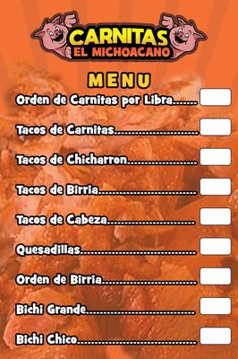 Menu photo 1 Carnitas El Michoacano Tucson, AZ
